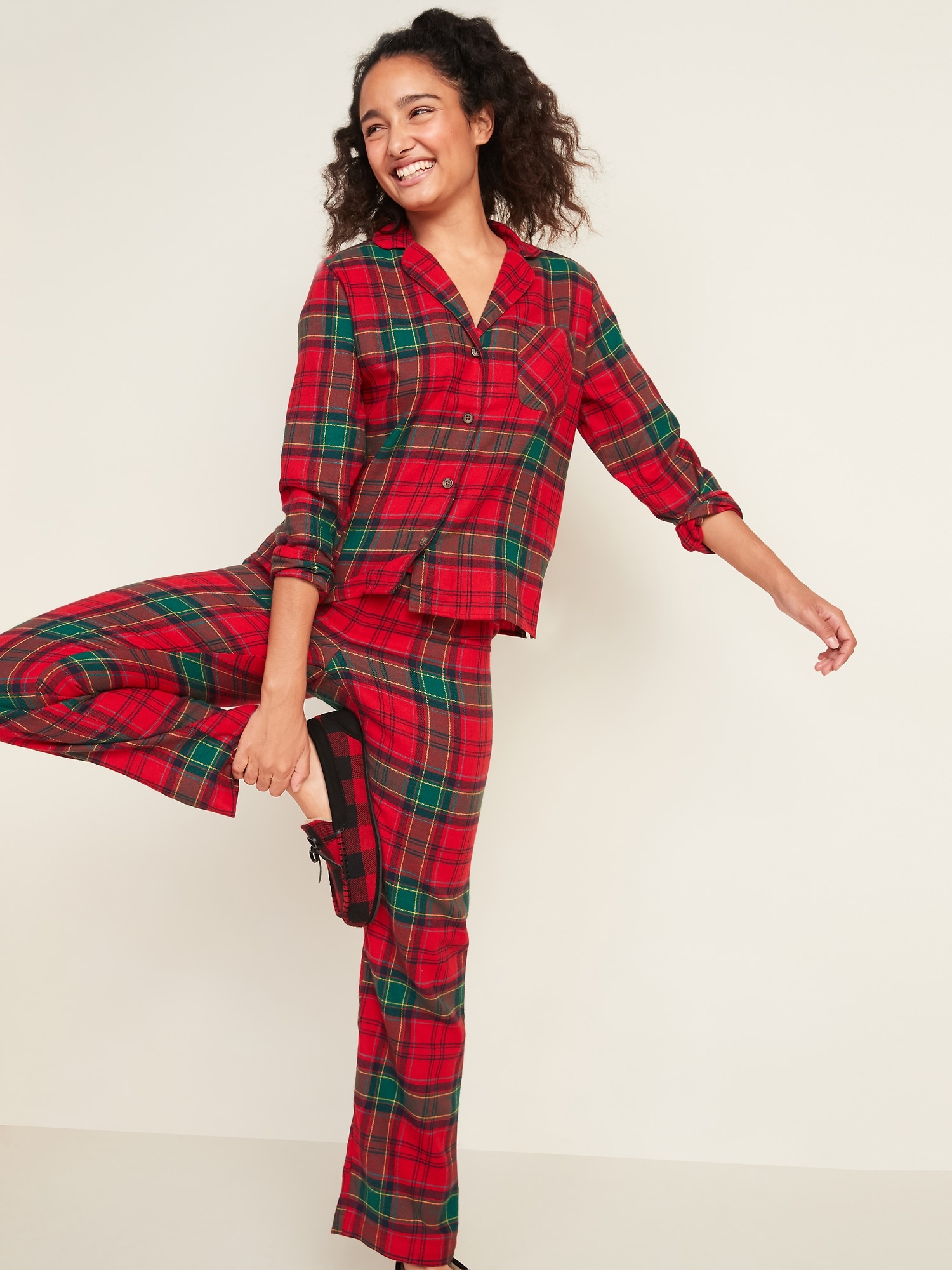 Patterned Flannel Pajama Set