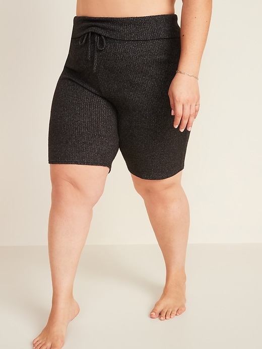 View large product image 1 of 3. Plush Rib-Knit Rollover-Waist Plus-Size Lounge Shorts -- 9-inch inseam