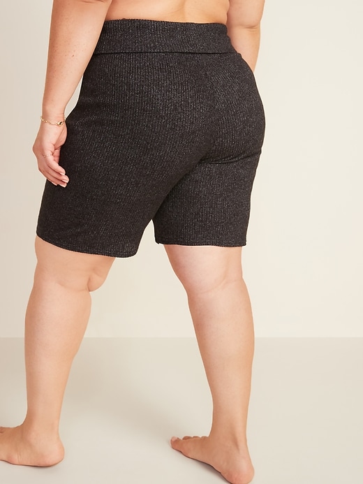 View large product image 2 of 3. Plush Rib-Knit Rollover-Waist Plus-Size Lounge Shorts -- 9-inch inseam