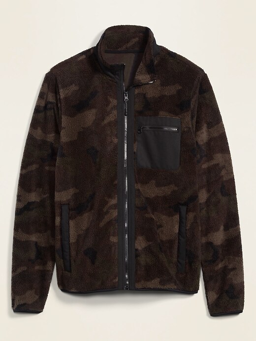 View large product image 2 of 2. Patterned Sherpa Zip-Front Jacket