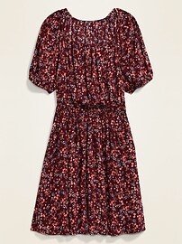 View large product image 3 of 3. Waist-Defined Printed Puff-Sleeve Dress for Women