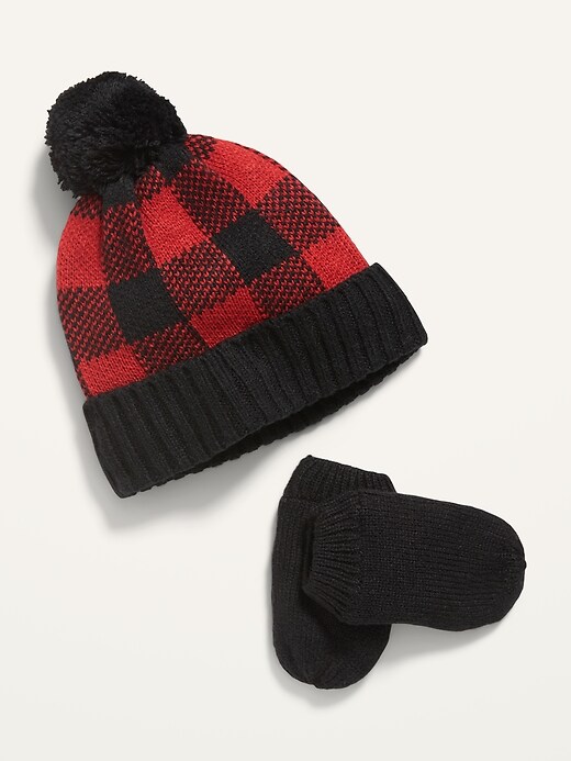 View large product image 1 of 1. Unisex Printed Pom-Pom Beanie and Mittens Set for Toddler