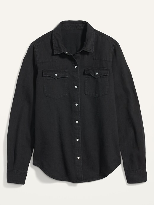 Image number 4 showing, Relaxed Western Black Jean Shirt for Women