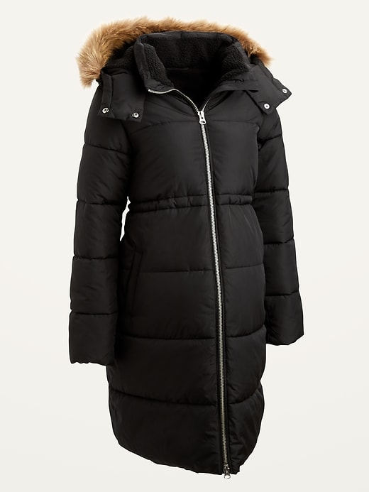View large product image 1 of 1. Maternity Frost-Free Long Hooded Puffer Coat
