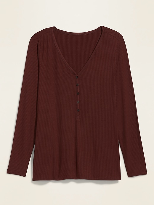 View large product image 2 of 2. Rib-Knit V-Neck Henley Plus-Size Long-Sleeve Top