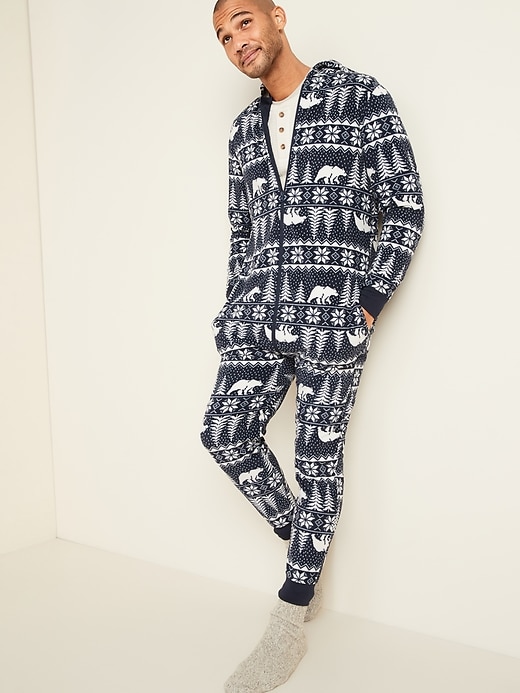 Old Navy Patterned Micro Performance Fleece One-Piece Pajamas for Men. 1