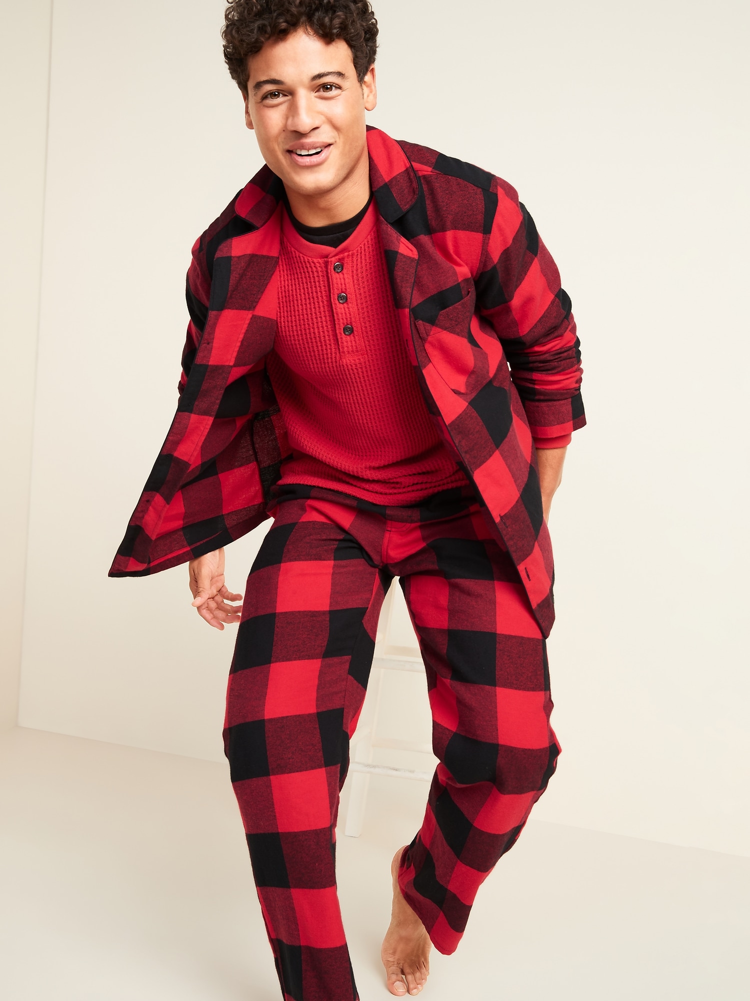 Men's plaid holiday buffalo check flannel pajama set hot sale