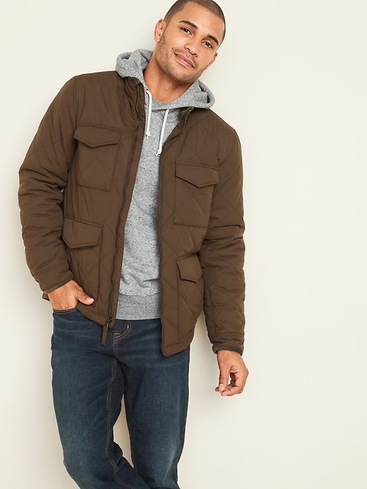 View large product image 1 of 2. Quilted Utility-Pocket Zip Jacket