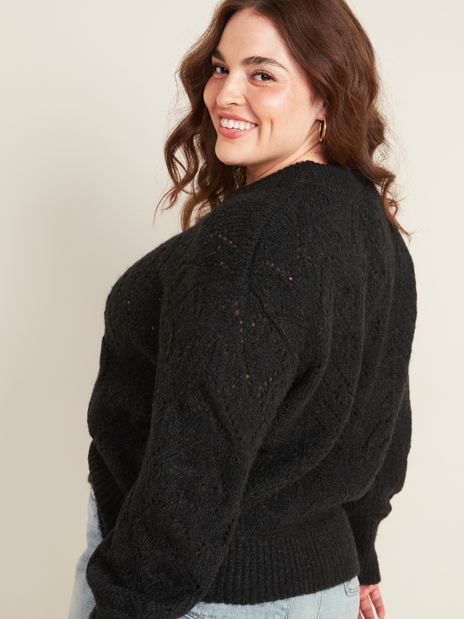 Cozy Pointelle-Knit Plus-Size Sweater