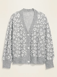 View large product image 3 of 3. Leopard-Print V-Neck Plus-Size Button-Front Cardigan Sweater