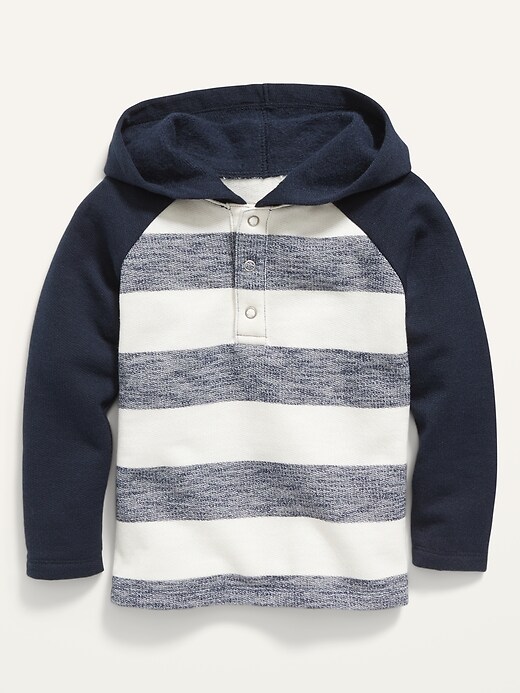 View large product image 1 of 2. Unisex Striped Raglan Snap-Front Hoodie for Toddler