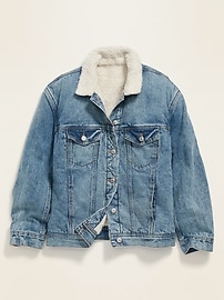 View large product image 3 of 3. Oversized Sherpa-Lined Boyfriend Jean Jacket for Women