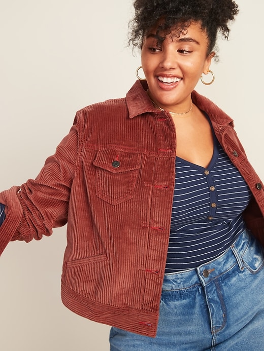 View large product image 1 of 3. Cropped Corduroy Trucker Plus-Size Jacket