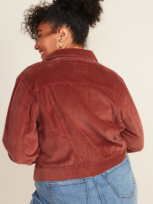 View large product image 2 of 3. Cropped Corduroy Trucker Plus-Size Jacket