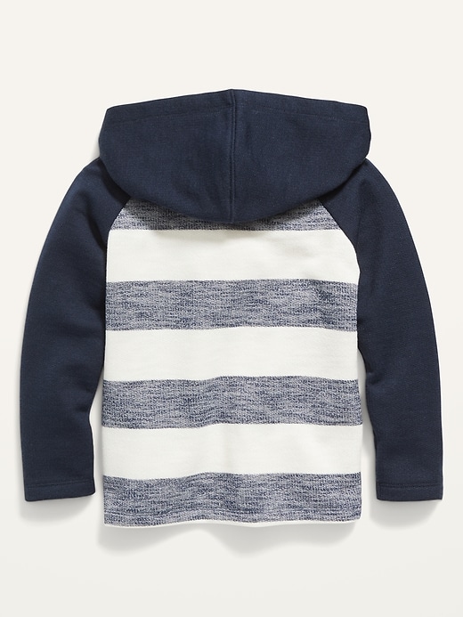 View large product image 2 of 2. Unisex Striped Raglan Snap-Front Hoodie for Toddler