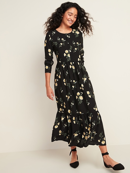 View large product image 1 of 3. Floral-Print Maxi Tiered-Hem Swing Dress for Women