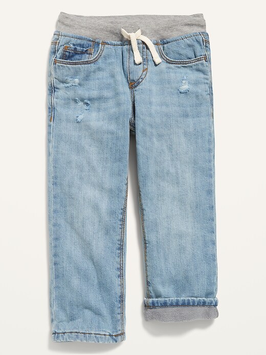 View large product image 1 of 2. Cozy-Lined Rib-Knit Waist Distressed Pull-On Jeans for Toddler Boys
