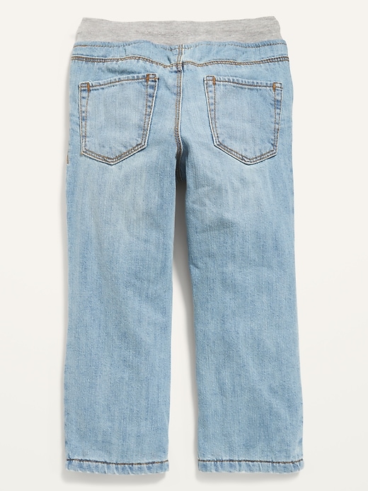 View large product image 2 of 2. Cozy-Lined Rib-Knit Waist Distressed Pull-On Jeans for Toddler Boys