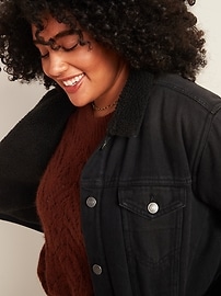 View large product image 3 of 3. Sherpa-Lined Boyfriend Plus-Size Black Jean Jacket