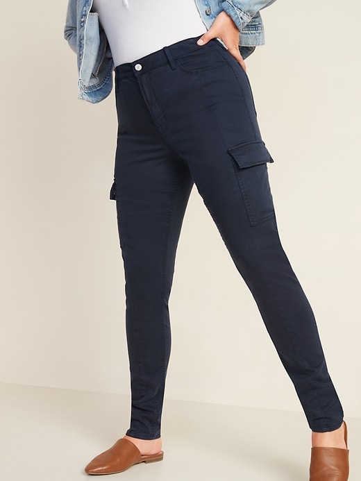 Navy blue skinny cargo pants womens Clearance