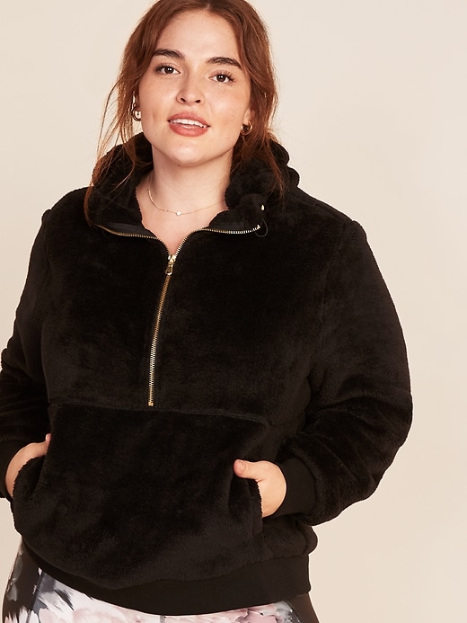View large product image 1 of 3. Cozy Faux-Fur Sherpa Plus-Size 1/2-Zip Hoodie