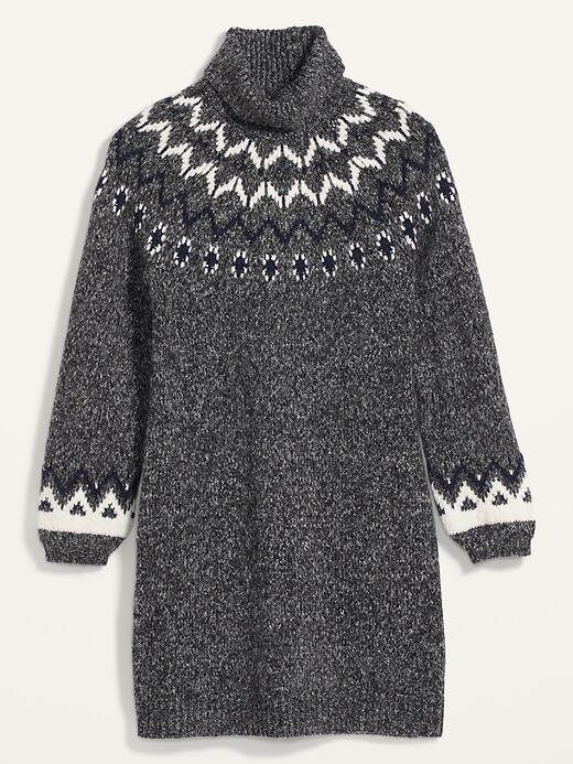 Image number 4 showing, Cozy Fair Isle Turtleneck Sweater Shift Dress for Women