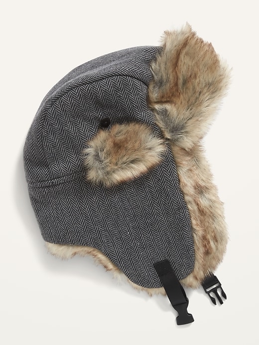 View large product image 1 of 1. Cozy Patterned Flannel Faux-Fur Trim Trapper Hats