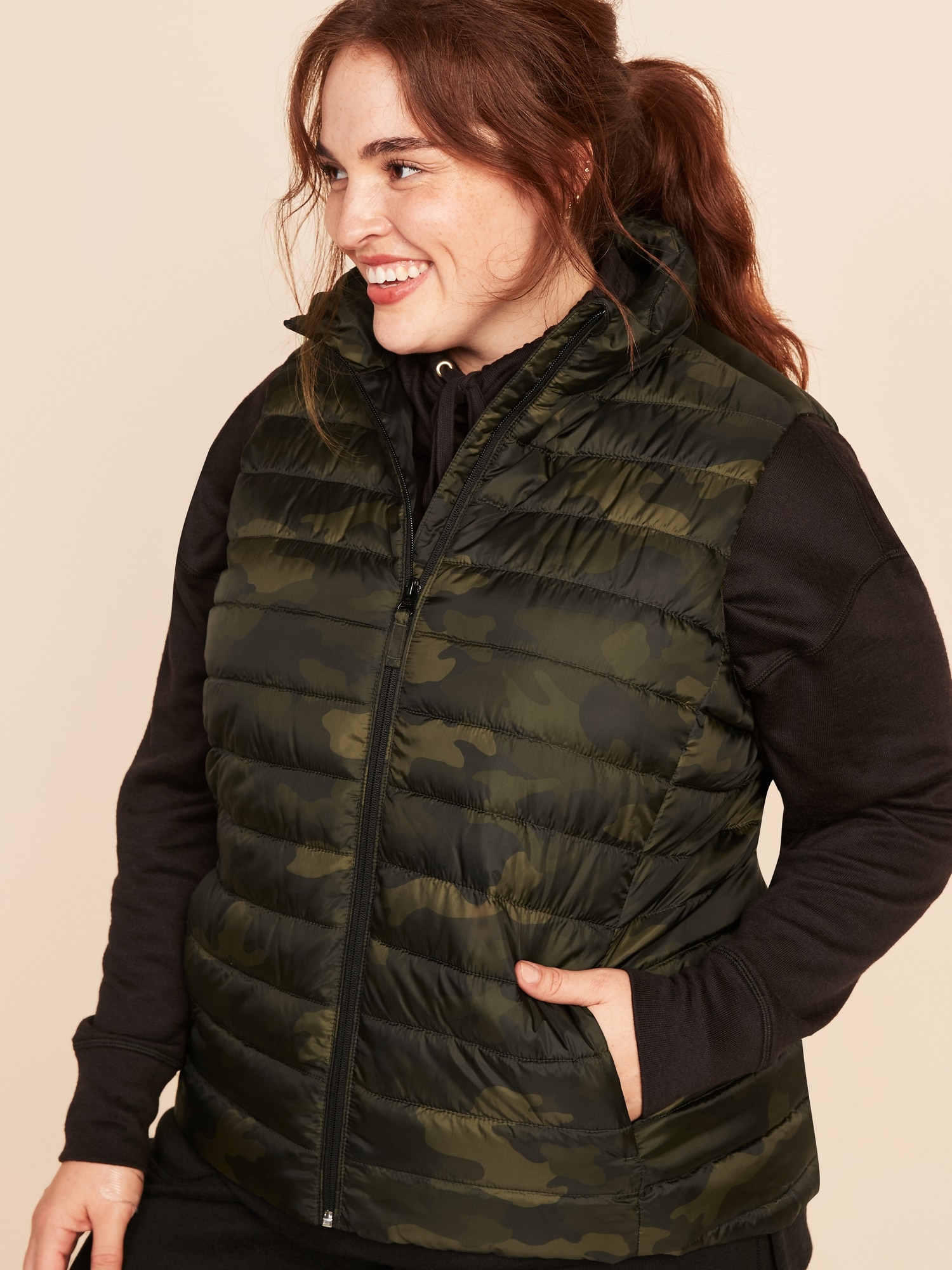 Plus Size Green Long Hooded Puffer Vest