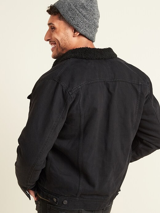 View large product image 2 of 3. Sherpa-Lined Black Jean Jacket