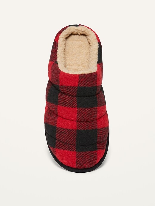 View large product image 2 of 3. Cozy Quilted Buffalo Plaid Flannel Slippers