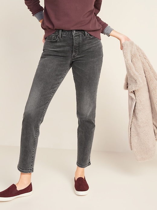 Image number 1 showing, High-Waisted O.G. Straight Ankle Gray Button-Fly Jeans for Women