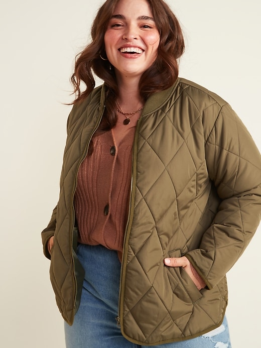 View large product image 1 of 2. Diamond-Quilted Plus-Size Zip Jacket