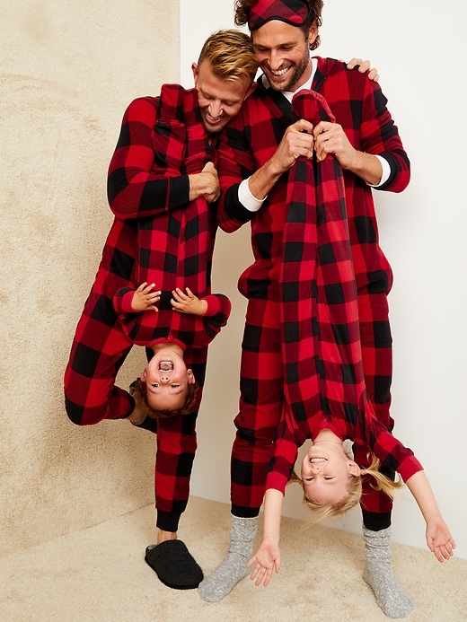 Image number 4 showing, Patterned Micro Performance Fleece Hooded One-Piece Pajamas