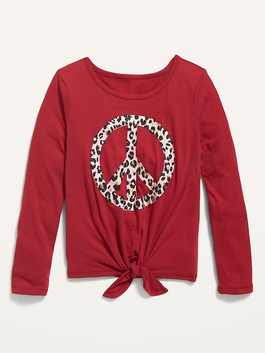 Old Navy Long-Sleeve Graphic Tie-Front Tee for Girls. 1