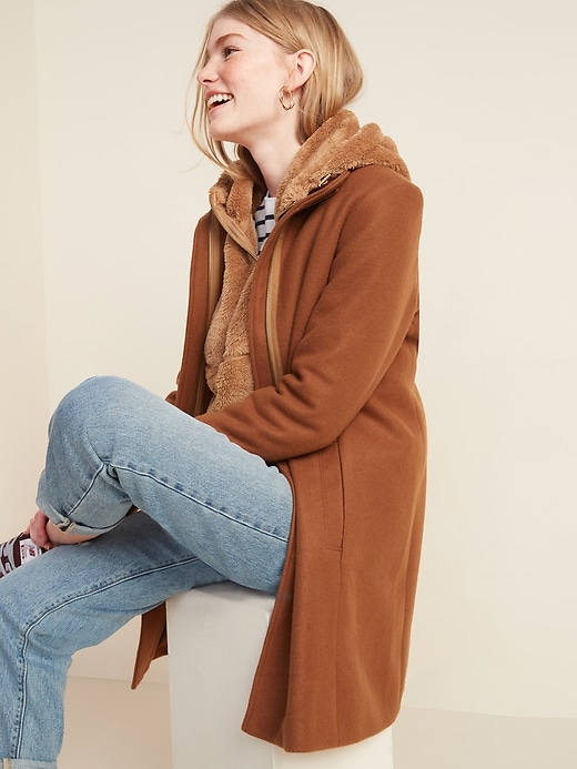 View large product image 1 of 1. Relaxed Soft-Brushed Funnel-Neck Coat for Women
