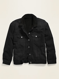 View large product image 3 of 3. Oversized Sherpa-Lined Boyfriend Black Jean Jacket for Women
