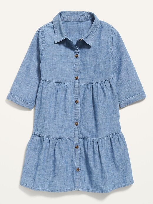 View large product image 1 of 2. Tiered Chambray Shirt Dress for Toddler Girls