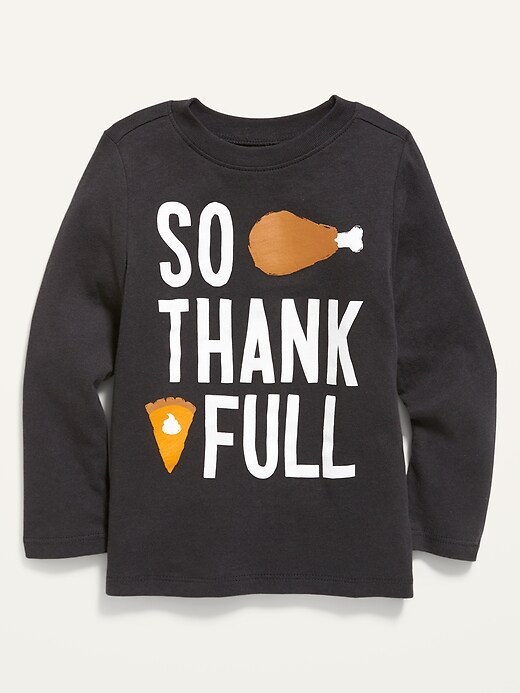 View large product image 1 of 1. Unisex "So Thank Full" Thanksgiving-Graphic Long-Sleeve Tee for Toddler