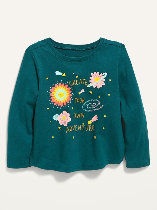 View large product image 1 of 2. Long-Sleeve Graphic Scoop-Neck Tee For Toddler Girls