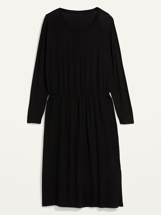 Image number 1 showing, Cozy Plush-Knit Waist-Defined Plus-Size Midi Dress