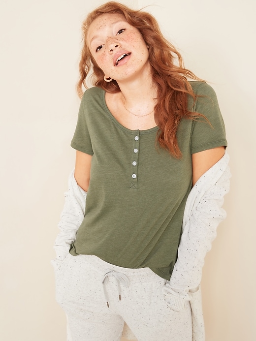 View large product image 1 of 3. Relaxed Scoop-Neck Henley Tee for Women