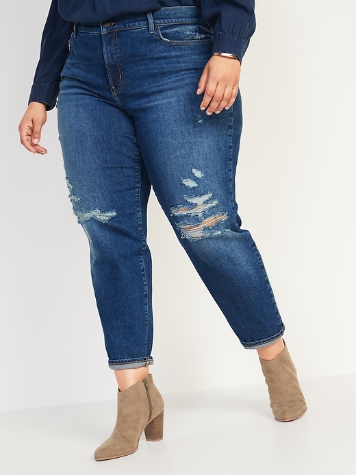 Image number 1 showing, High-Waisted Secret-Slim Pockets O.G. Straight Plus-Size Ripped Jeans