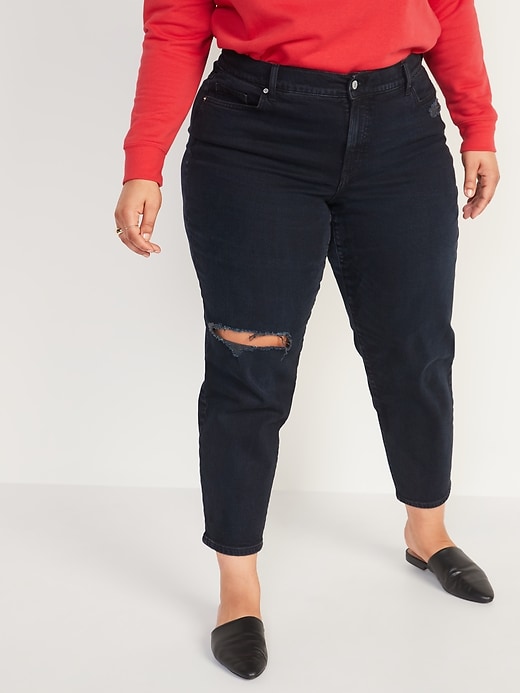 Image number 1 showing, High-Waisted Secret-Smooth Pockets O.G. Straight Plus-Size Ripped Jeans