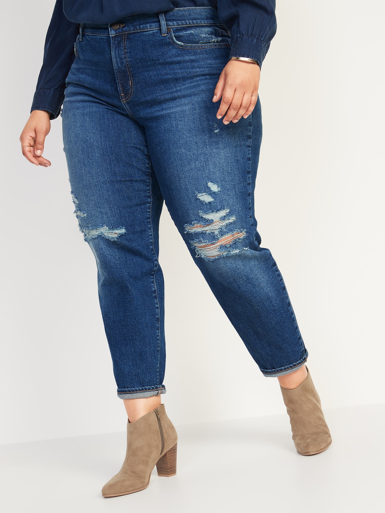 High-Waisted Secret-Slim Pockets O.G. Straight Plus-Size Ripped Jeans