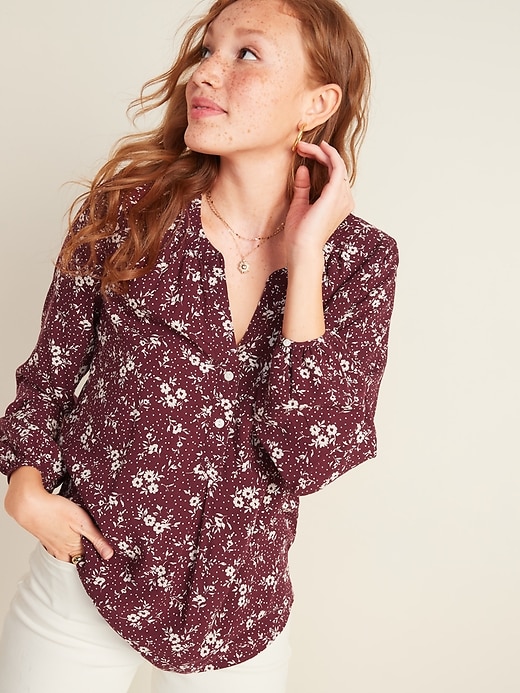 View large product image 1 of 2. Split-Neck Popover Blouse for Women