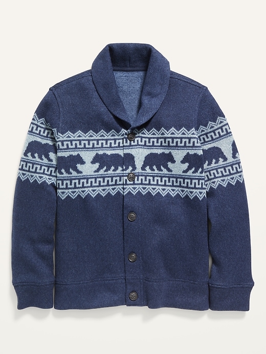 View large product image 1 of 2. Shawl-Collar Fair Isle Cardigan For Boys