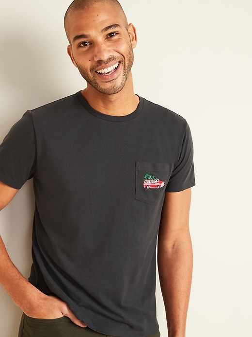 Image number 1 showing, Soft-Washed Pocket Graphic Crew-Neck Tee