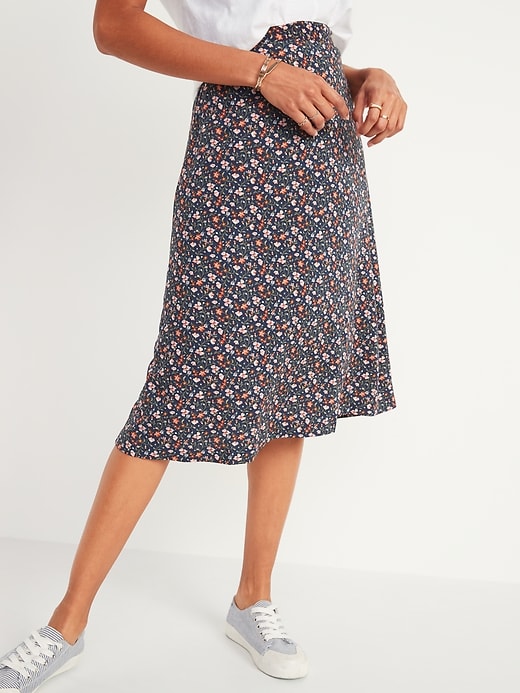 View large product image 1 of 3. High-Waisted Floral-Print Midi Slip Skirt for Women