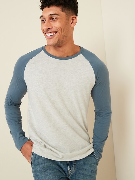 View large product image 1 of 2. Soft-Washed Color-Blocked Raglan-Sleeve Tee