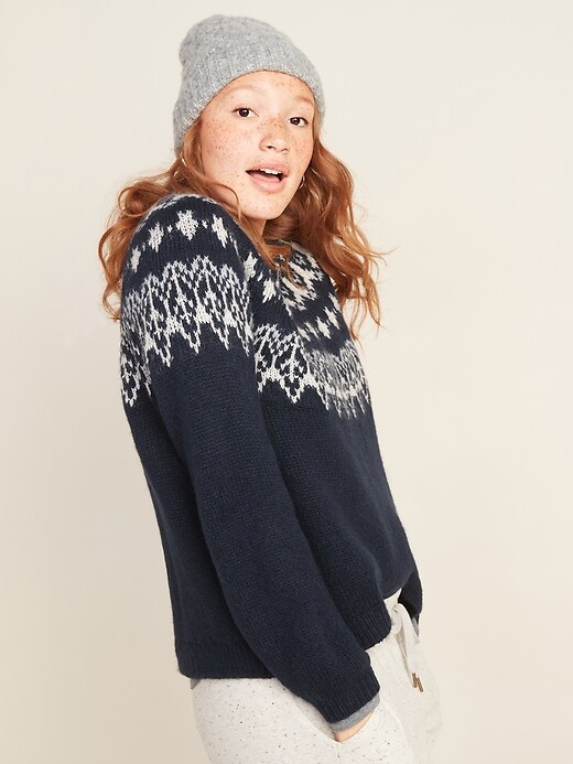 Image number 1 showing, Cozy Fair Isle Blouson-Sleeve Sweater for Women